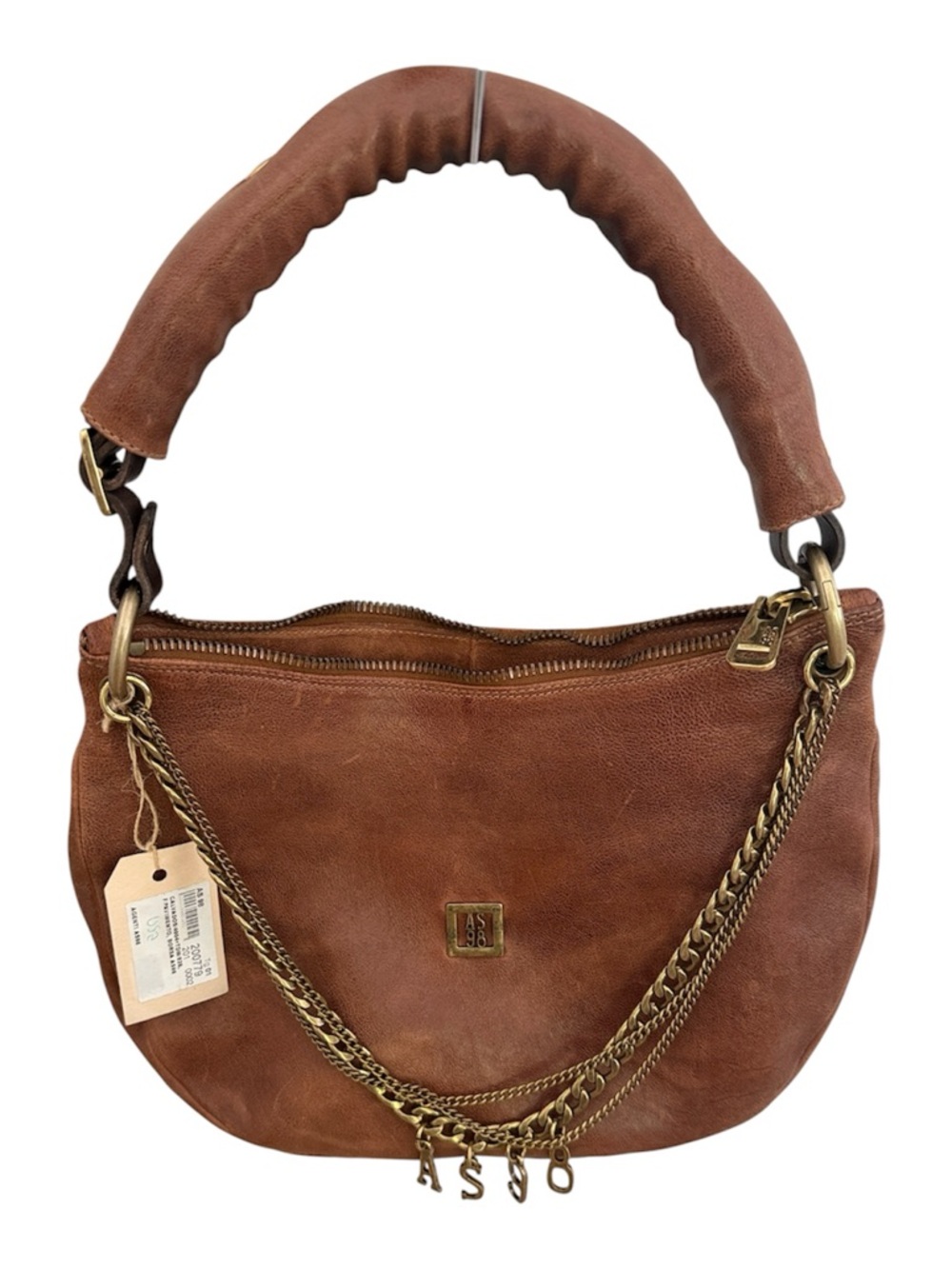 A.S.98 Jones Brown Leather Hobo Bag with Chain Detail NWT